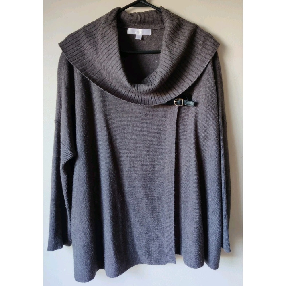 Prophecy Gray Cowl Neck Sweater Poncho‎ Faux Leather Side Buckle Closure Size S